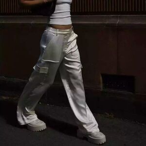 Pants | Meshki Womens Amaya Satin Cargo Pant – Bone